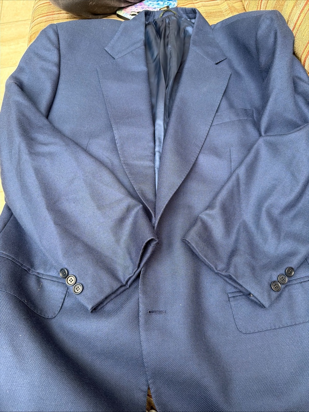 Men's Navy Sport Coat - cashmere Classic Single-Breasted Blazer 46L